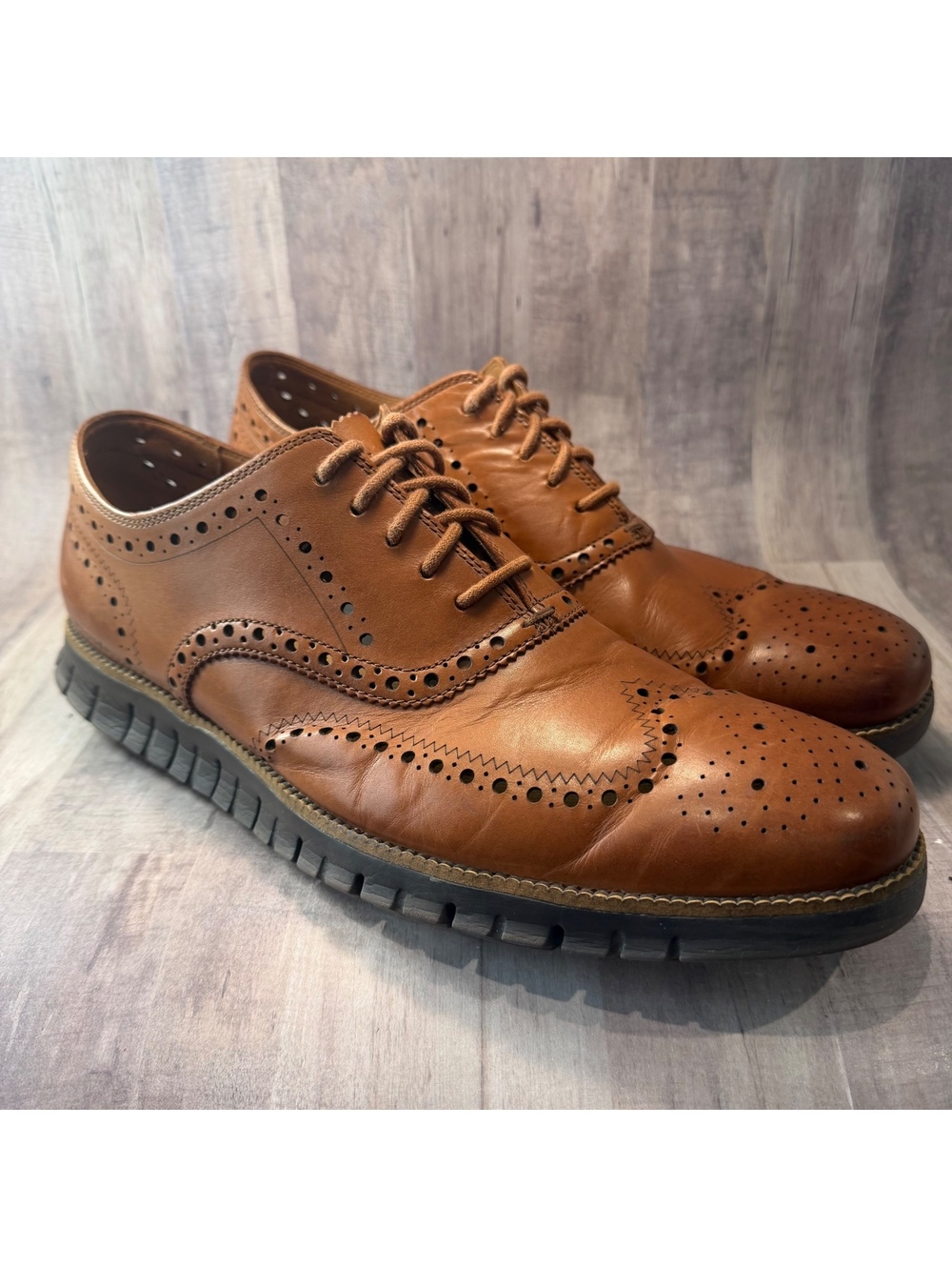 Cole Haan ZeroGrand Wingtip Oxford Mens size 14 M Tan Brown Leather Lace Up Shoe